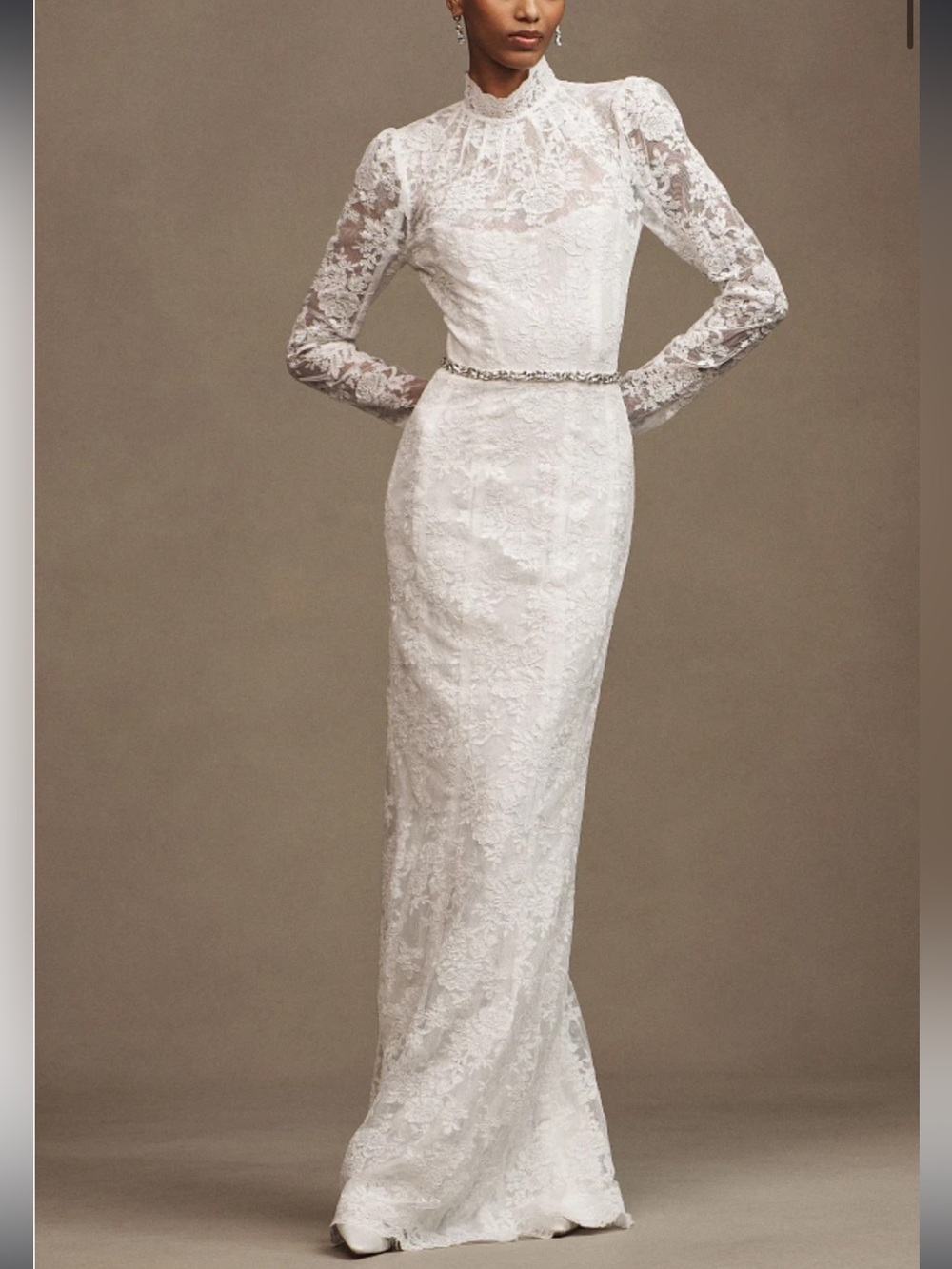 V. Chapman Jules Long-Sleeve Turtleneck Lace Column Maxi Dress sz 2